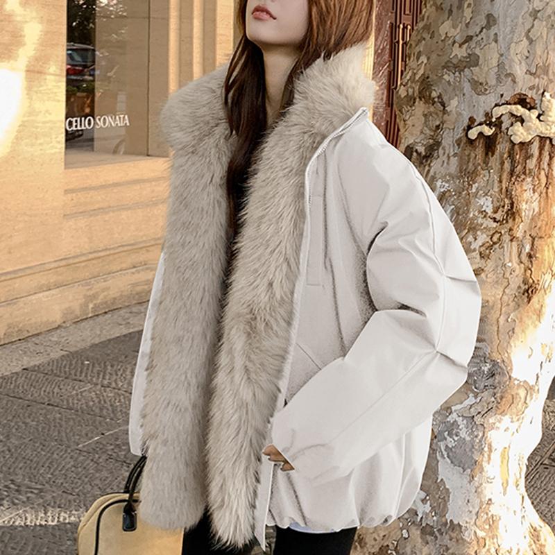 Mote Damekåper Vinterparkas Fuskepelskrage Løse Tykke Varm Oversize Yttertøy Damejakker