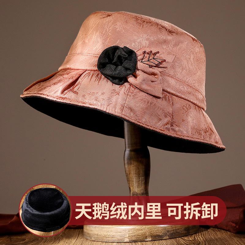 Autumn and winter middle-aged top hat removable inner fragrant cloud yarn winter women's hat warm and velvet fashion basin hat