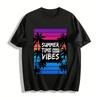 Summer Time Best Vibes Coconut Tree Graphic Casual Tee Pure Cotton T-shirt