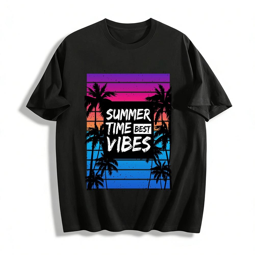 

Summer Time Best Vibes Coconut Tree Graphic Casual Tee Pure cotton T-shirt XXS
