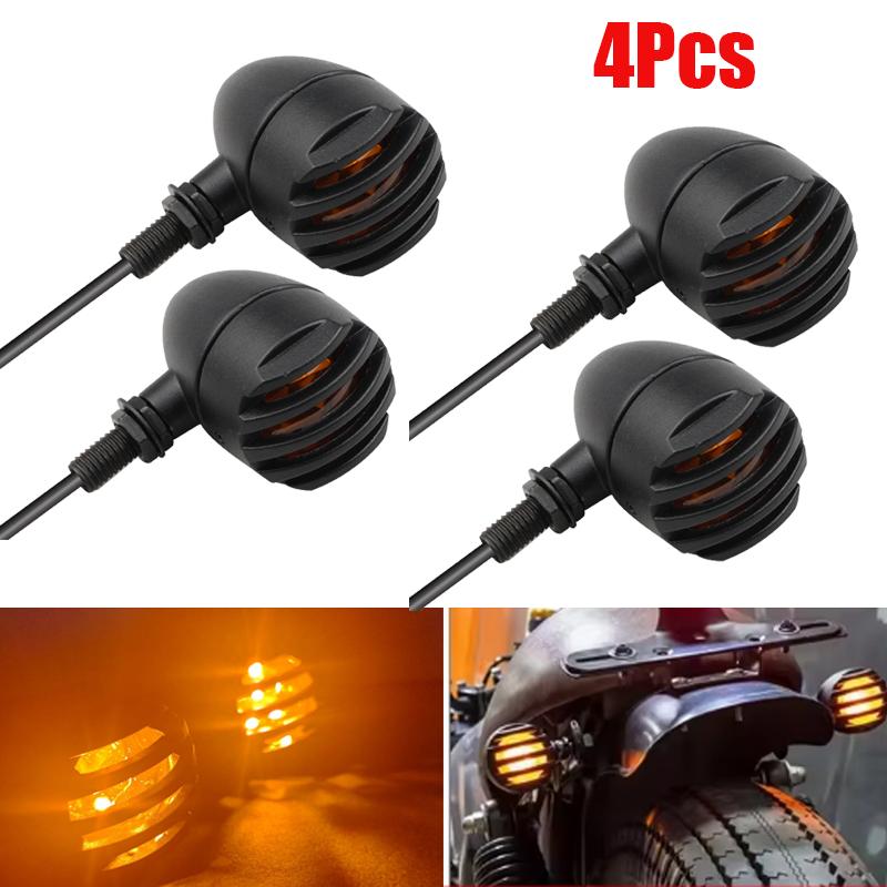2/4 PCS Motorcycle Plastic Retro Grill Bullet Flasher Amber Turn Signal Indicator Light Lamp For Kawasaki Harley Honda