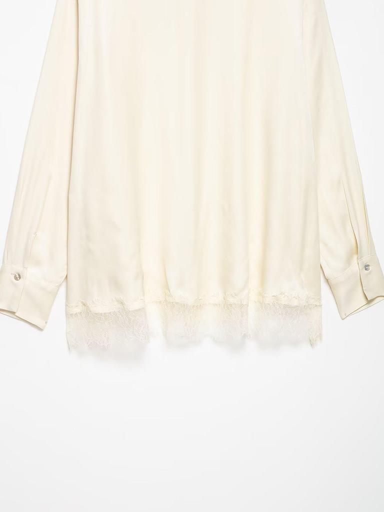 2026 Spring European & American Style Versatile Lace Silk Satin Shirt