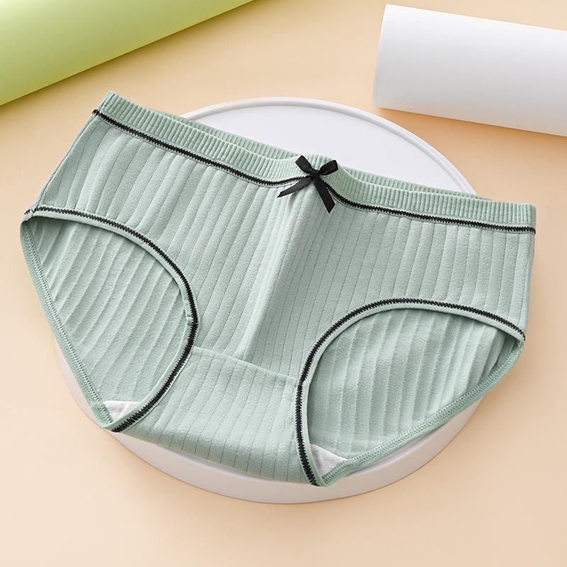 Girls' Korean Style Mid-Waist Ribbed Triangle Panties - Soft & Breathable