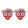 Colorful Rhinestone Skull Earrings: Retro Pink Drip Oil Studs for Women’s Halloween