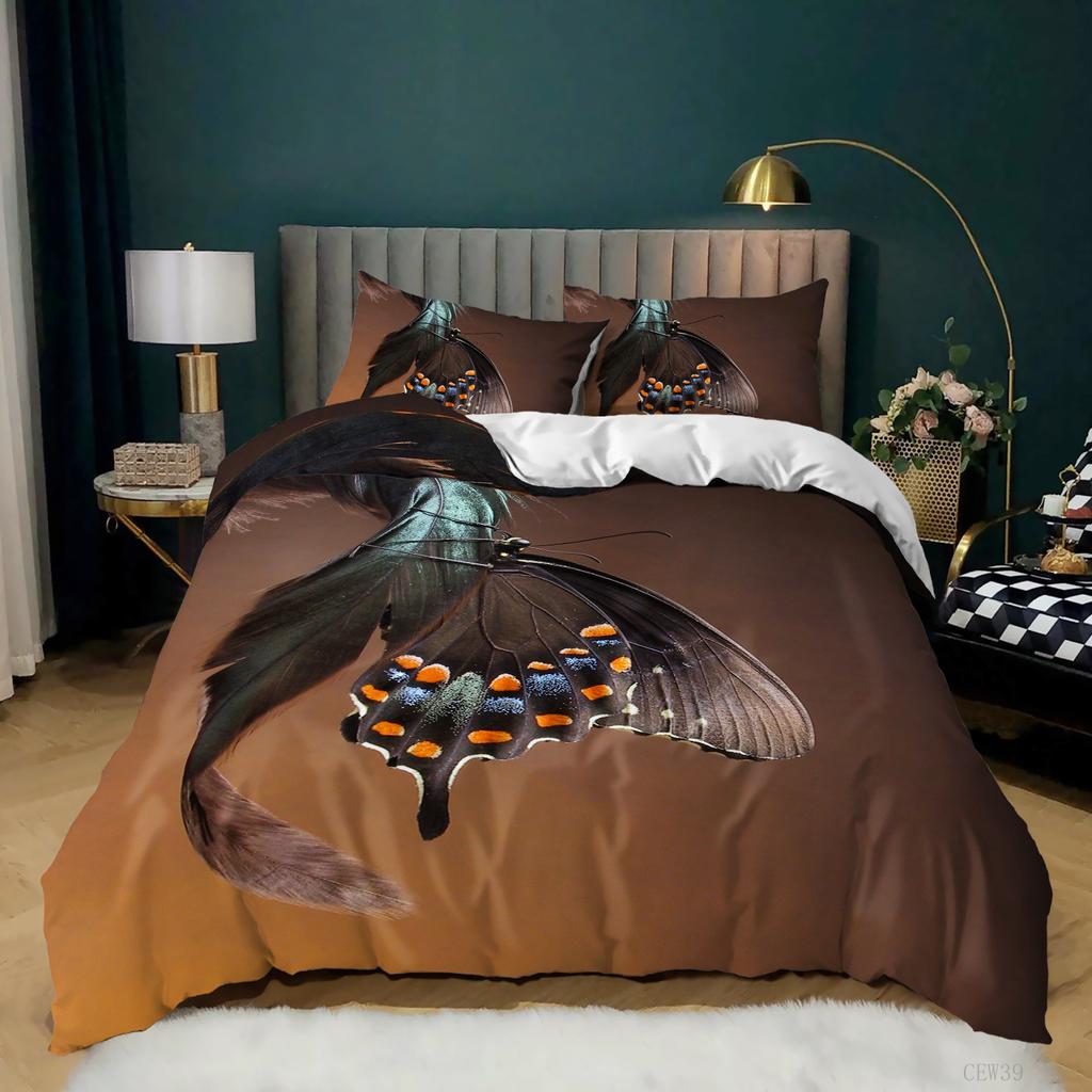 3D Butterfly Theme Home Bedding Set Luxury Wing Printed Quilt Cover Pillow Case 2/3 Pieces AU240 * 270 Extra Large Size Home Decoration