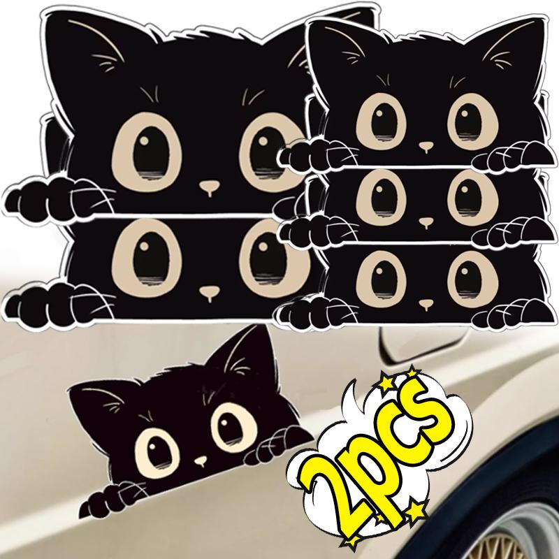 1/2pcs PVC Car Sticker Poor Cat Is Stealing with Big Eyes Watch Vinyl Car Styling Cover Waterproof Decals Interior Accessories