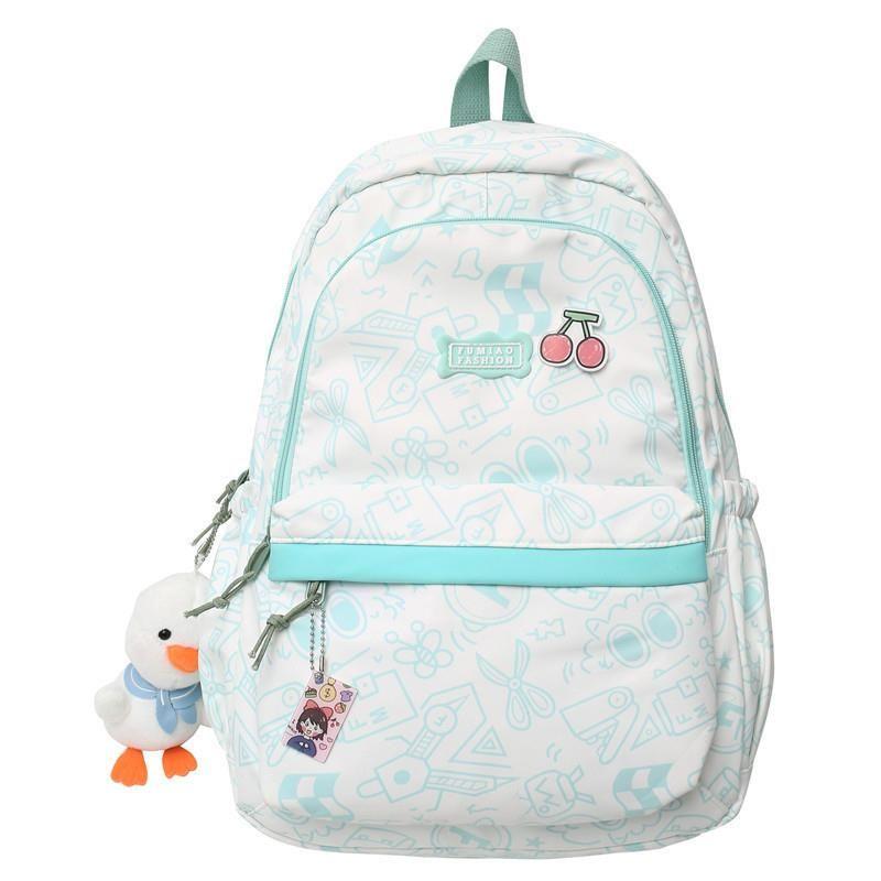 

JK Backpack Ins Women Cute High School Junior High School Student Large Capacity Trendy Backpack Elementary School Student Simple Fresh Schoolbag Light green, backpack + badge + little duck
