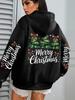 Merry Christmas Bow Tree Pattern Women'S Hoodie Casual Hoodie Autumn Hooded Sweater