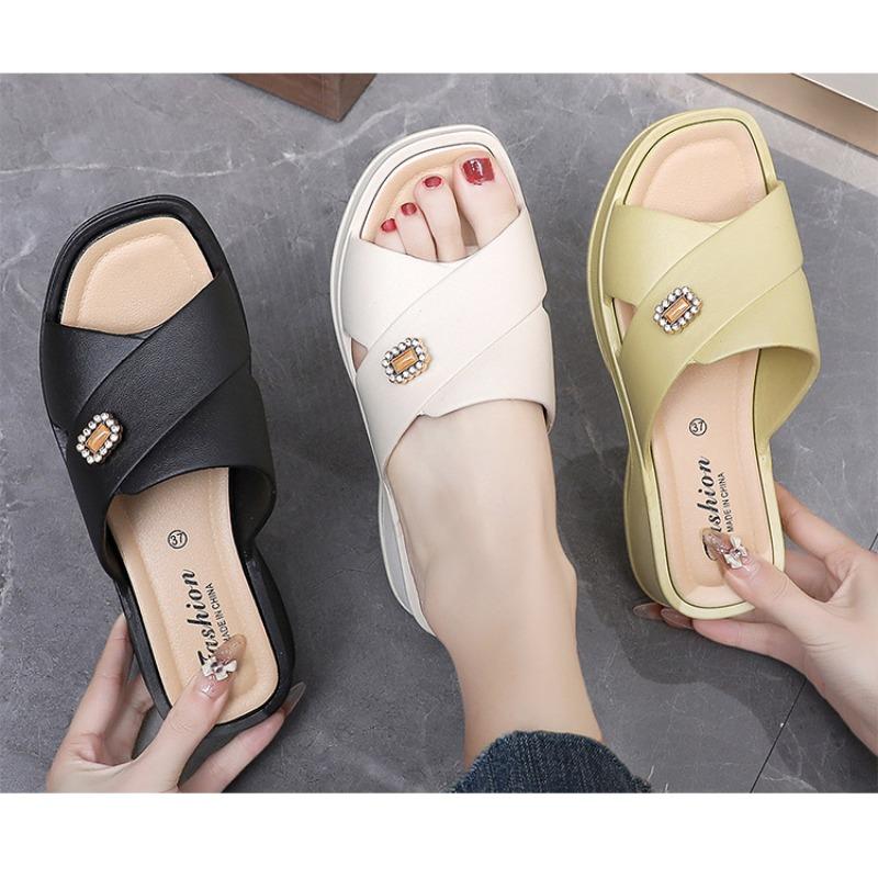 Dámské boty Letní pantofle Dámské nošení Venku Silná podrážka Klínkové podpatky Módní pantofle Měkká podrážka Boty pro matky Zapatos De Mujer