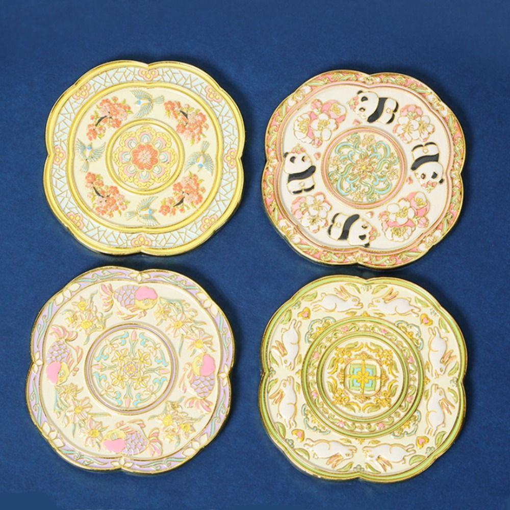

Handheld Chinese-style Pocket Mirror Emboss Makeup Mirror Vintage Cosmetic Mirror Makeup Style C