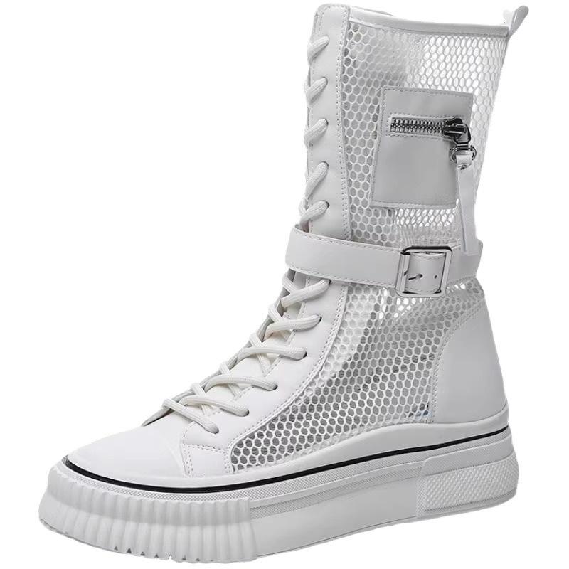 High-top Soft Leather Cool Boots Women's 2025 New Summer Thin Breathable Casual Versatile British Platform Short Boots Martin Boots