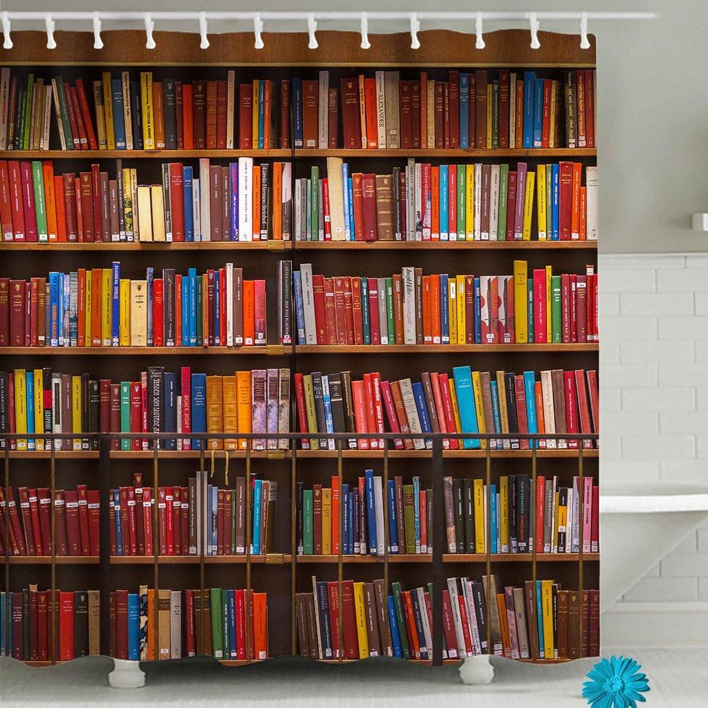 Library Old Wooden Booksheld Shower Curtain Magic Book Design Bath Curtain Study Room Temple Decoration Bathroom Decor Screens