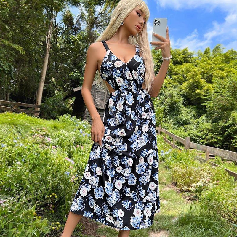 Skirt 2026 summer backless hollow floral French medium and long suspender dress XS