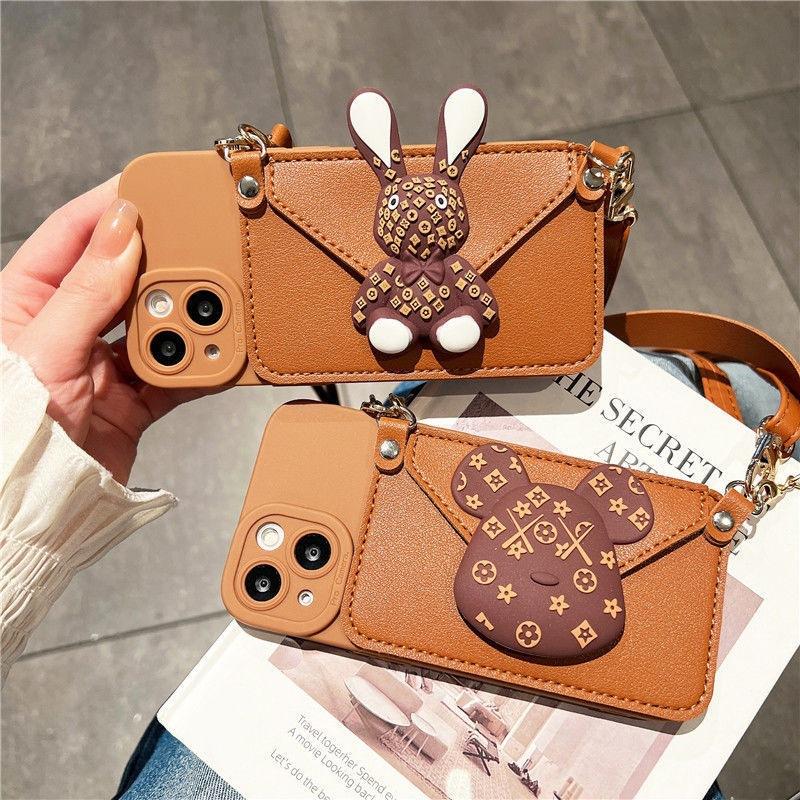 Applicable To Apple 17ProMax Mobile Phone Case iPhone16 Card Bag 15Plus Trendy Brand Diagonal Straddle Rope Soft Woman