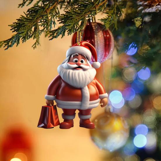 Santa Claus Ornament 2D Acrylic Cartoon Santa Claus Christmas Hanging Decoration for Christmas Tree Doors Windows Walls Decor