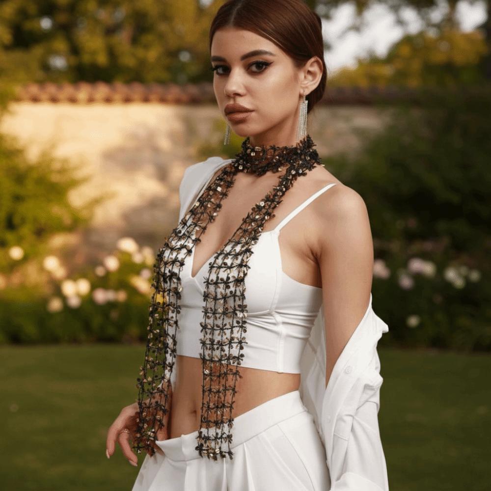 Hollow Sequin Scarf Flower Shape Sparkling Hair Accessory Neck Wrap Waist Chain  Party