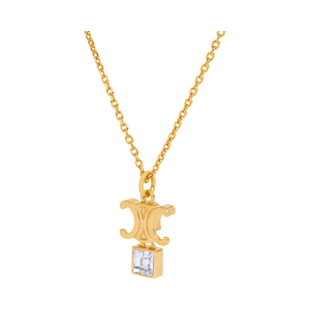 Celine Triomphe Twinkle Necklace In Strass and Brass with Gold Finish Gold