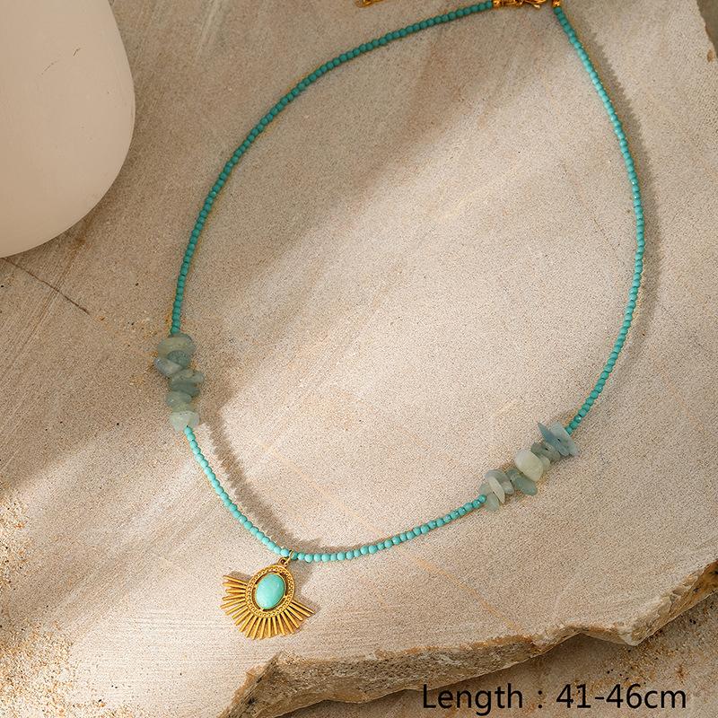 European and American embellished eyes natural stone titanium steel pendant necklace fashionable stacked collarbone chain gold-plated stainless steel