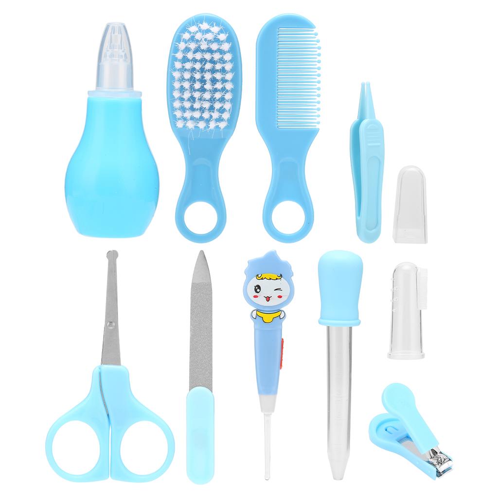 10 Pcs Baby Manicure Grooming Kit Nail Clipper Scissors Ear Spoons Finger Toothbrush Set