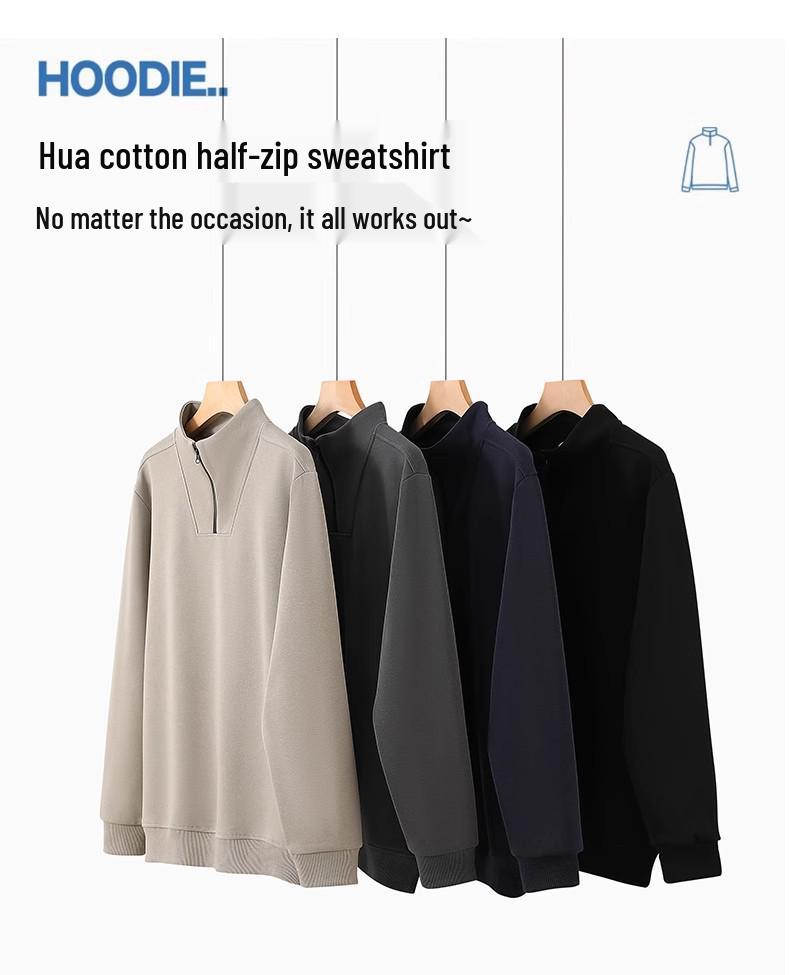 Men's Half-Zip Stand Collar Sweatshirt: Pure Color Long Sleeve T-Shirt for Spring & Autumn