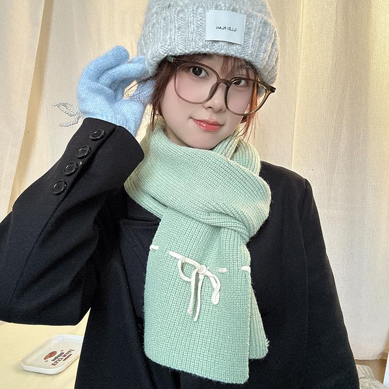 Luochi Knitting Bow Tie Scarf: Women's Winter Warm, Windproof Wool Neck Warmer