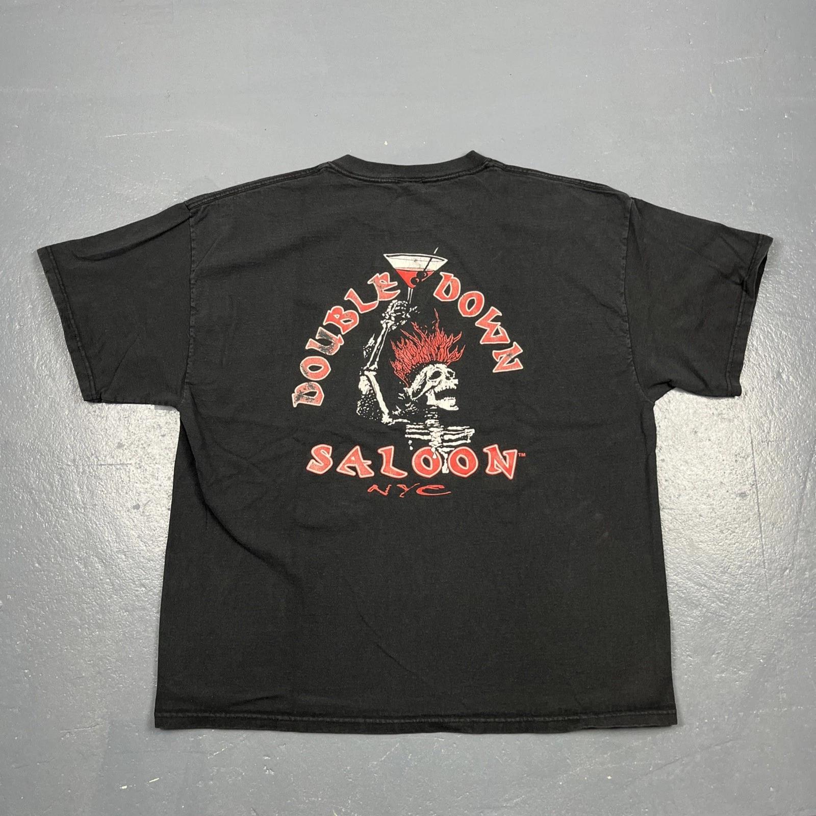 

Винтажная футболка Y2K Double Down Saloon NYC Черная XL Двусторонняя VTG L