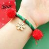 Cute Snowman Wrist Decor Christmas Bracelets Red Green String Bracelet Adjustable Rope Bracelet with Bag Charm Lanyard And Tinsel Pom Poms Holiday