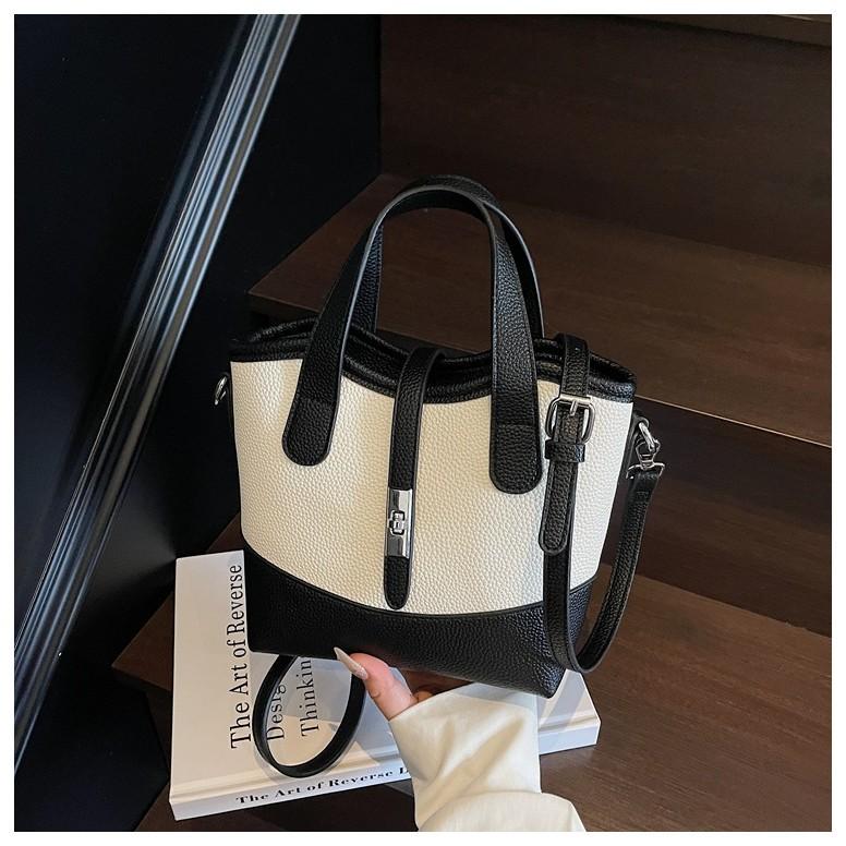 IELGY Women s Fashion All-Match Contrast Color Shoulder Bag Cross-Body Bucket Bag