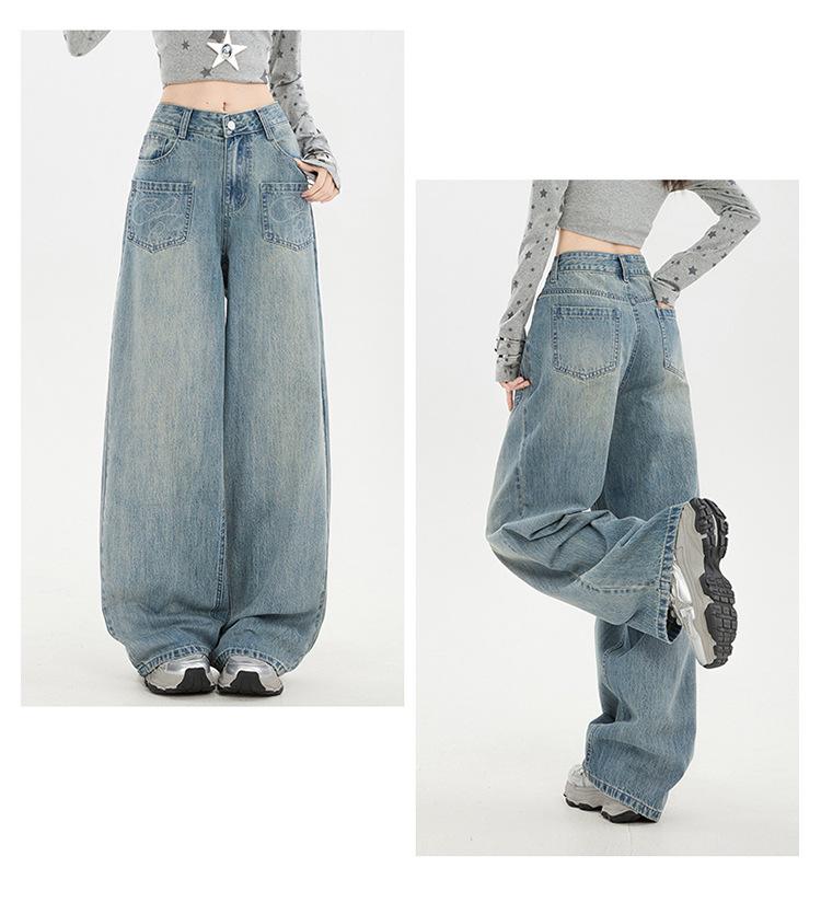 Amerikanische Retro-Stickerei Damen Wide-Leg Jeans - Herbst 2025 Kollektion