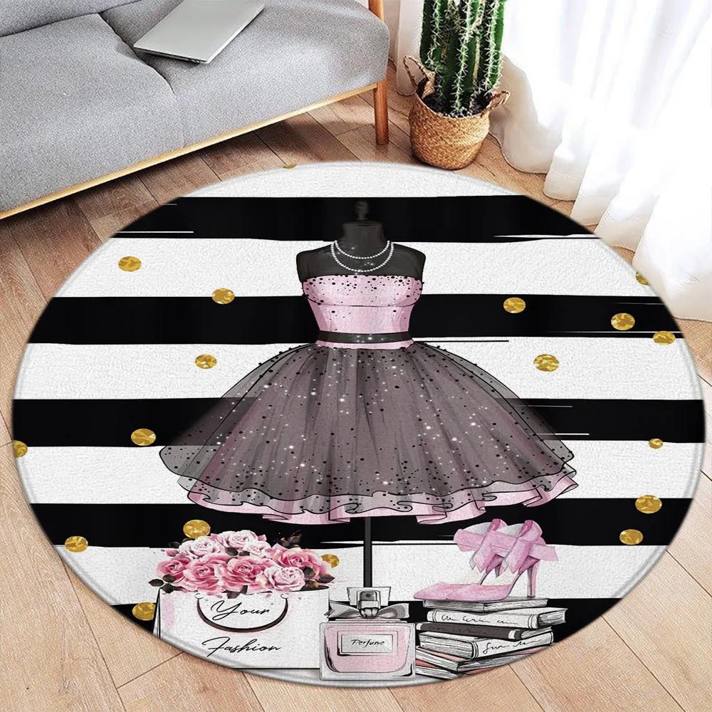 

Vintage Paris-Inspired Perfume Bottle & Flower Round Rug – Washable Home Decor Mat for Living Room Bedroom 60cm