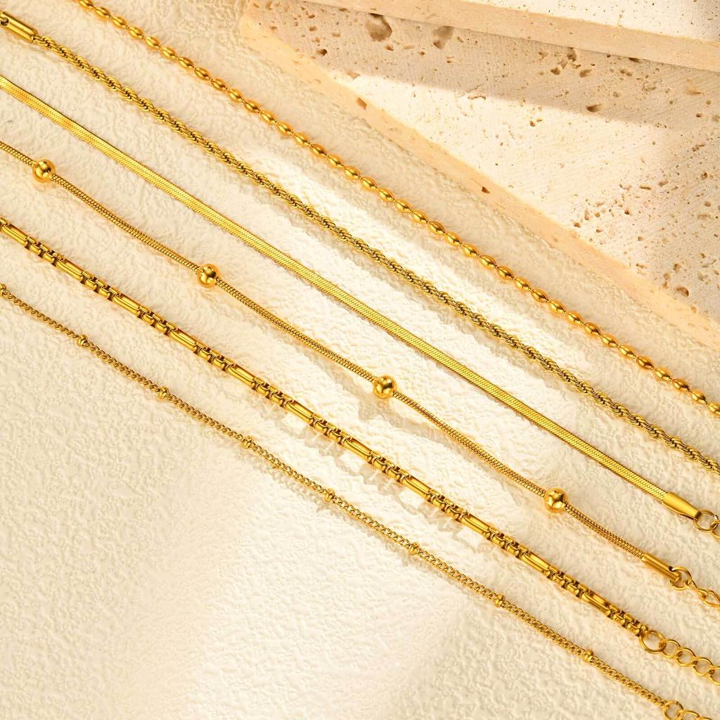 18K Real Gold Plated Bracelet Stackable for Women, Dainty Satellite Link Chain Bracelets Adjustable Minimalist Jewelry