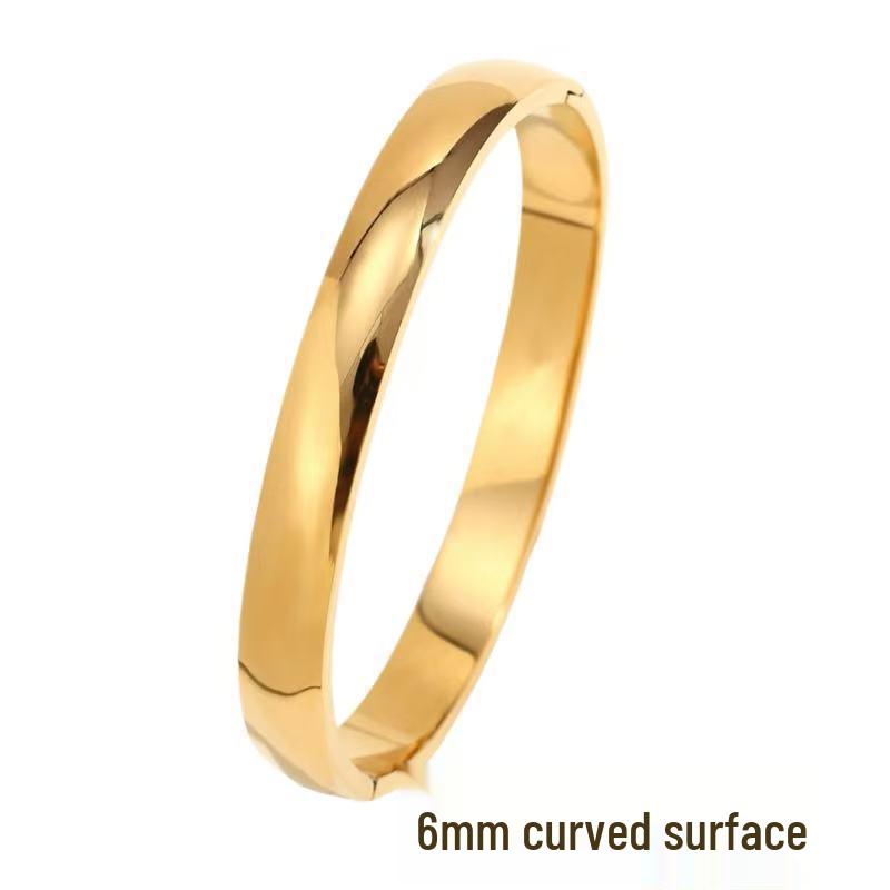 Women's Adjustable C-Shaped Titanium Steel Bracelet - 6mm Wide, Stainless Steel, Colorfast Jewelry