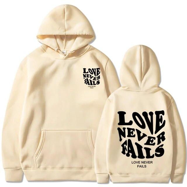 2023 Love Never Fails Print Letter Hoodies Women Sweatshirt Khaki Autumn Vintage Oversized Harajuku Loose Tops Casual Pullovers Unisex