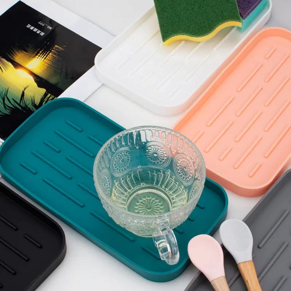 Square Silicone Drain Tray,Kitchen Storage,Fruit Drain Pad Storage Tray,Bathroom Storage,Dressing Table,Desktop Storage Tray