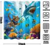 Funny Cat Shark Shower Curtain Ocean Tropical Fish Shower Curtains For Bathroom Kids Cute Fun Underwater World Coral Coastal