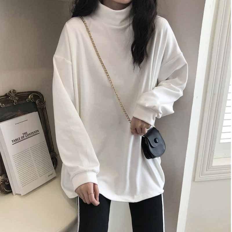 Women's clothing autumn and winter new models with three-color turtleneck medium and long large size thin and versatile trend bottoming shirt