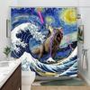 Funny Cat In Bathtub Bathing Cartoon Kids Shower Curtain Tyrannosaurus Rex Wave Polyester Fabric Shower Curtains Bathroom Decor