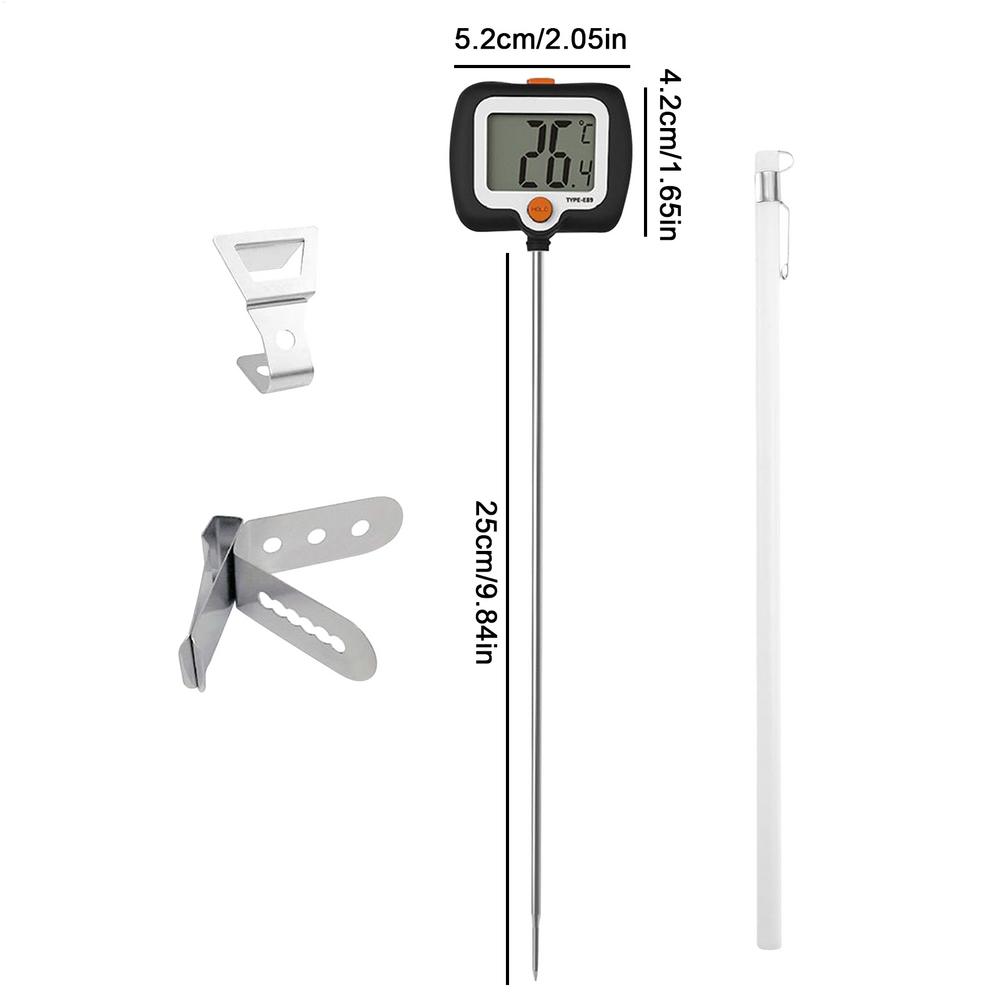 Cooking Temperature Gauge Long Probe Kitchen Meter with Pot Clip Deep Fry Oil Temperature Gauge with Rotatable Display for