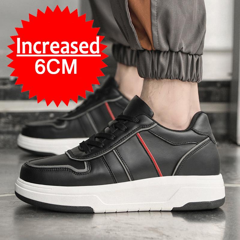 Fashion New Leathe Height Increasing Shoes for Men's 6CM Invisible Elevator Sneakers Fashion White Tennis Sport Formal Shoes Big Size 45