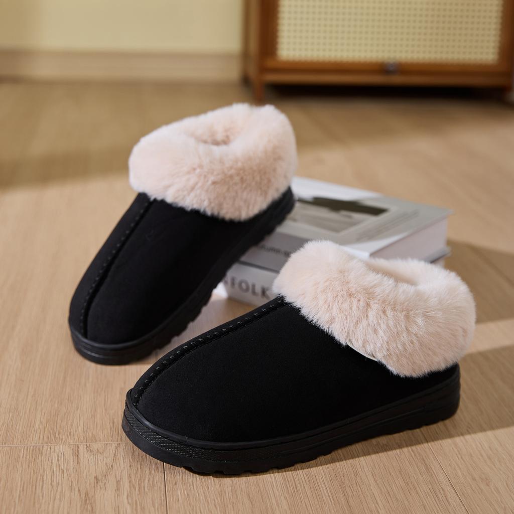 Fashion Litfun Winter Fluffy Men Slippers Warm Fur Plush Indoor Home Flat Slides Outdoor Antiskid Faux Fur Collar Fuzzy Men Cotton Shoes