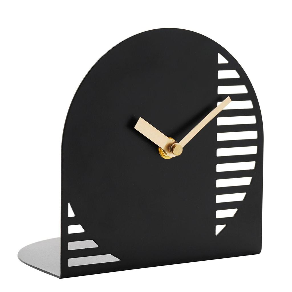 Interval Cut Out Steel Desk Clock - Black & Gold