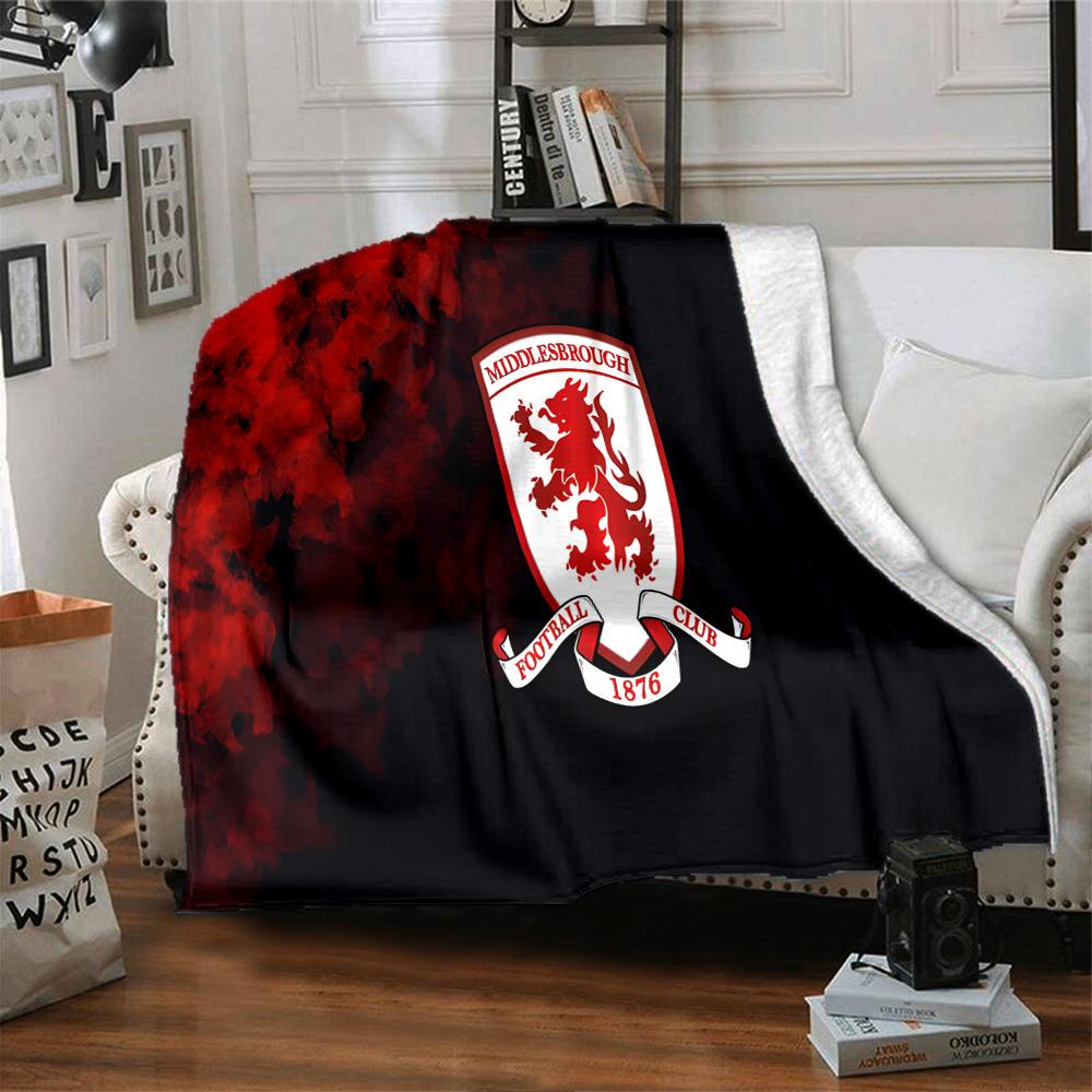 Football Club Middlesbrough Flannel Blanket, Soft Polyester, Modern Design, All-Season for Camping, Travel, Gifts for Holidays or Birthdays