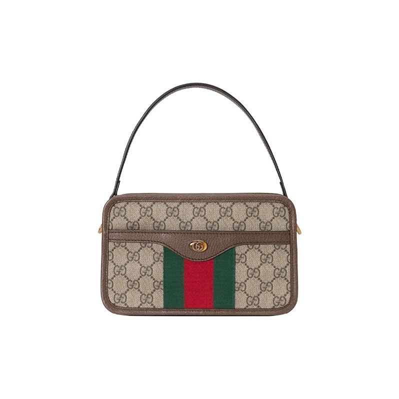 Gucci Ophidia Logo Stripe Web Canvas And Leather Small Tote Crossbody Bag Women Bags Ebony Brown 598130-96IWT-8745