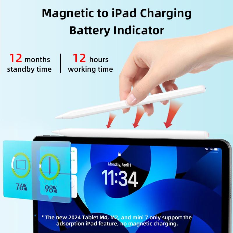 2026 New Active Stylus Pen With Wireless Magnetic Charging and Tilt Function Touch Screen Pencil for Ipad Air Pro Mini