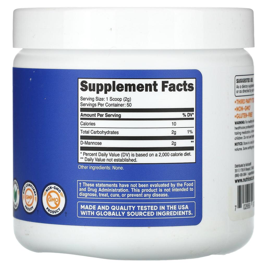 D-Mannose, Unflavored, 100G(3.5Oz)