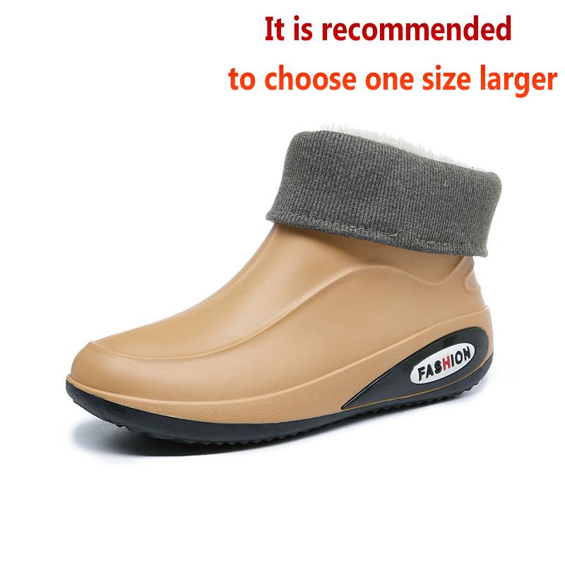 Fashion Rain Shoes Ankle Men Waterproof Shoes Rain Boots Low Top Anti-slip Wear-resistant Plush Kitchen Water Boots Fishing Rubber Shoes