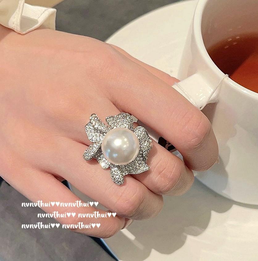 Gioiello di Ghepardo Babilonese Antico Spilla con Perla, Tahiti, Perline Profonde, Zircone a Fiore, Anello