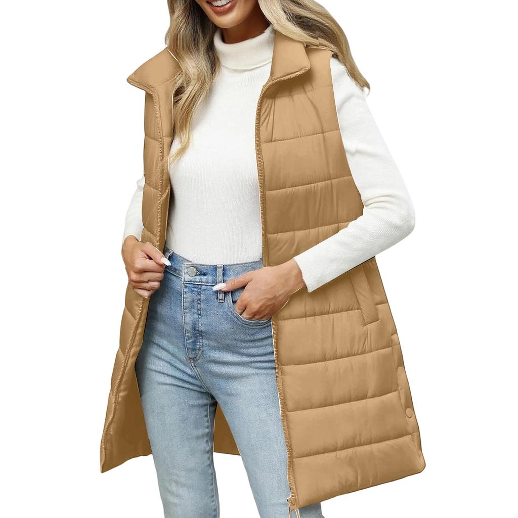 Women's Long Vest Plain Sleeveless Hood Winter Vest Outwear Jacket Lightweight Warm Coat Outerwear