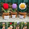 Handmade Crochet Flower Sunflower Potted Knitted Wool Ornament Auto Interior Funny Stress Relieving Decor With Positive Card