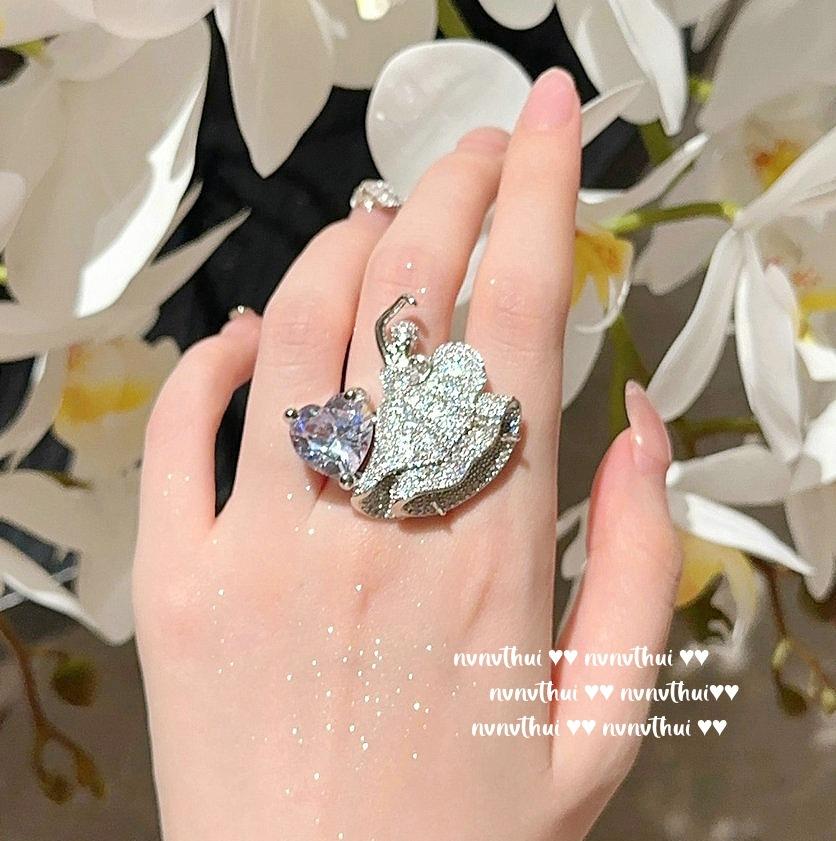 Bracelet Fleur Gemme Amour Lumineux, Ensemble Bague Bracelet Zircon Multicoupes Plaqué Or 18K Rose Scintillant Diamant